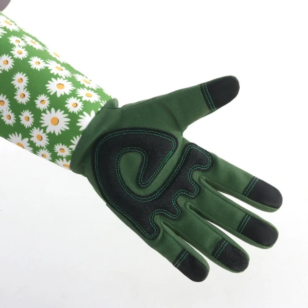 

1 Pair Daisy Pattern Gardening Gloves Touch Screen Feature Long Elbow Design Rose Pruning Gloves Durable Gauntlet Gloves