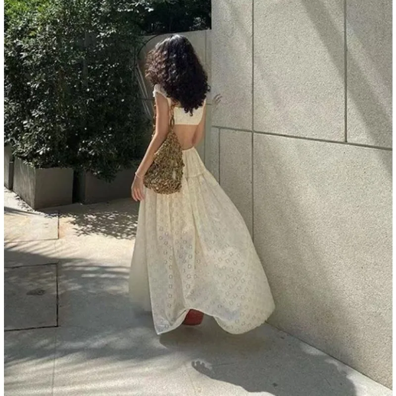 

2026 New Sexy Women's Three-piece Bikini French Vacation Style Lace Splicing Elastic Waist Casual Dress