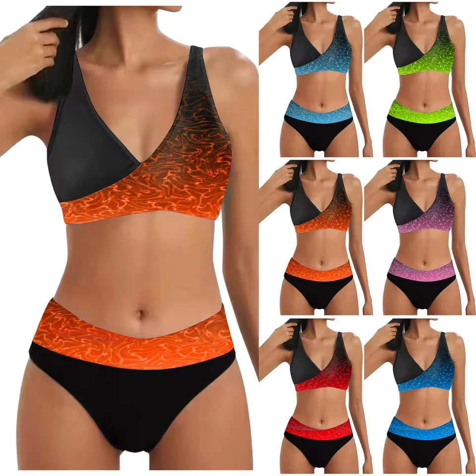 

Women'S Bikini Split Print Sexy Hot Diamonds Gather Bikini Swimsuit New High Elastic Bikini Set Women'S Bikinis And Tankinis