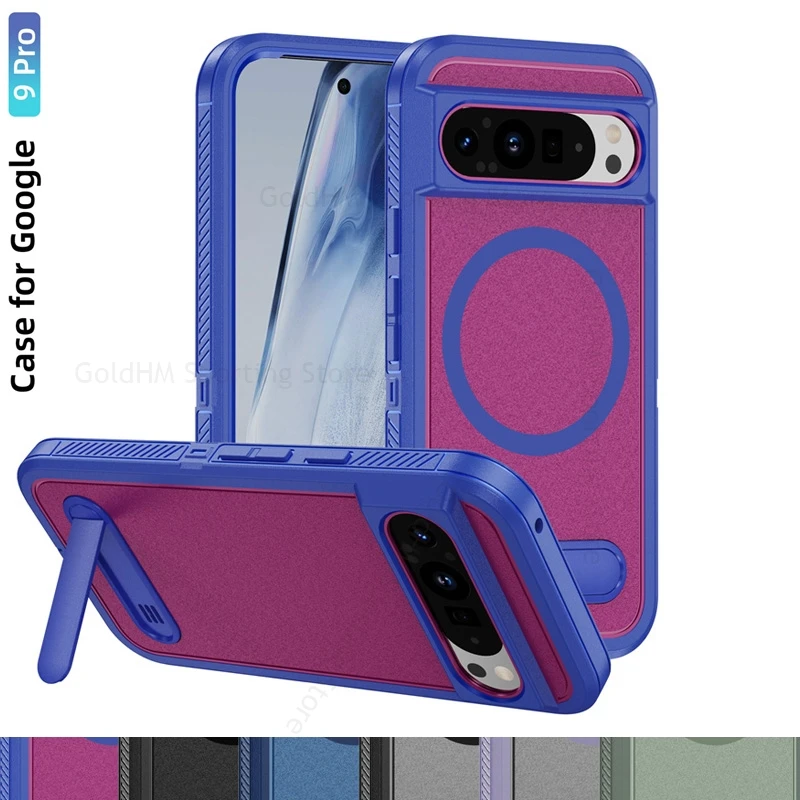 

Heavy Duty Armor Kickstand Case For Google Pixel 9 Pro XL For Magsafe Magnetic Matte Shockproof Cover For Pixel 9a 9 8 Pro Coque