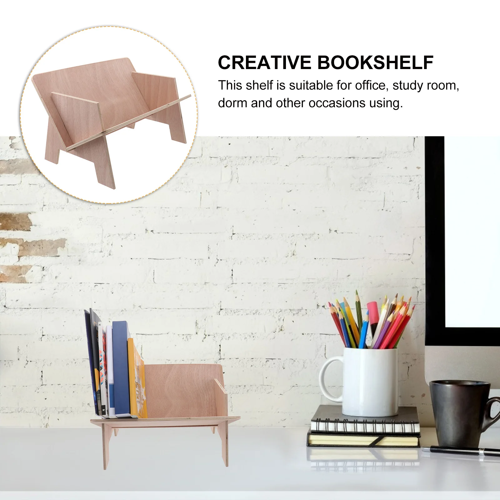 1pc Mini Desktop Bookshelf Simple Compact Storage Rack For Office Study Dorm Wooden Style Document Organizer Small Book Stand