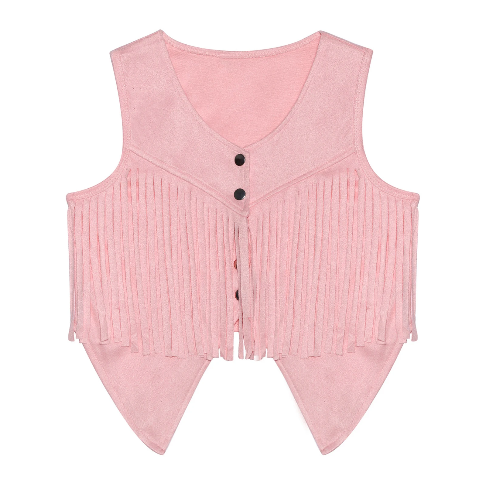 Kids Girls Boys Role Play Hippies Waistcoats Halloween Cowboy-themed Costume Party Dress Up Cowgirl Faux Suede Fringe Vest - Image 3