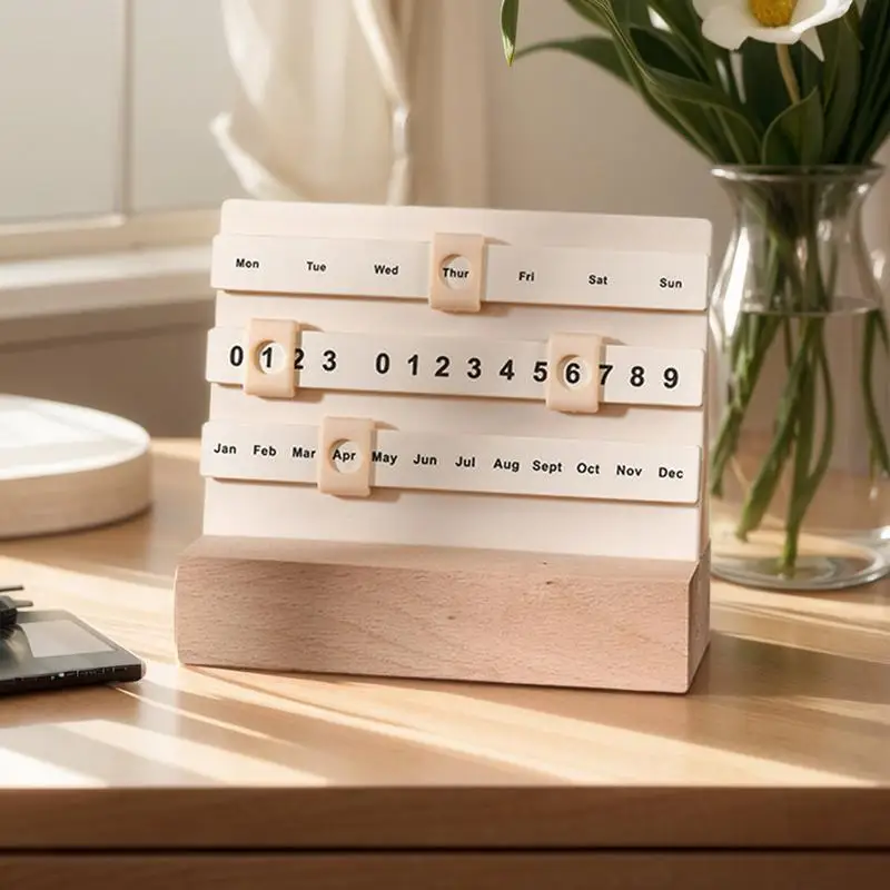 永久的な木製カレンダー、クリエイティブなスライダー、家の装飾、かわいいデスクの装飾、オフィスのためのヴィンテージスタイルの木製カレンダー