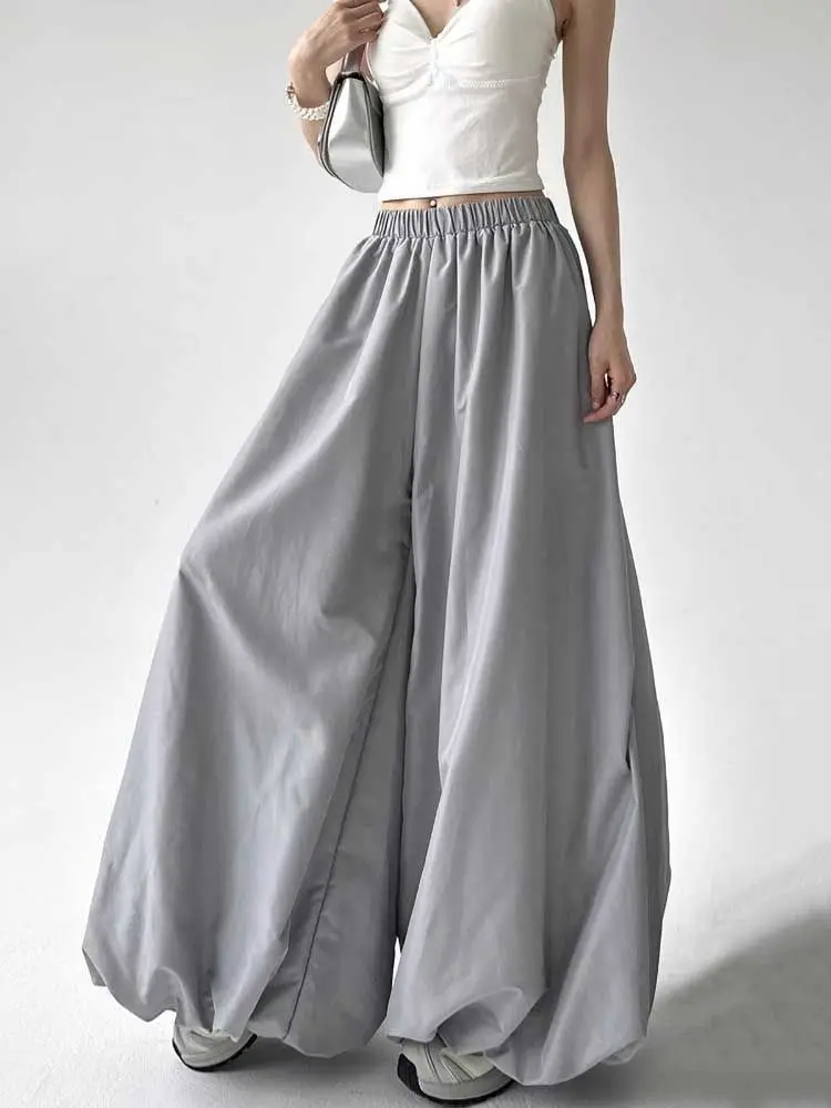 Retro Japanese bloomers women's summer loose and thin elastic high waist drape versatile casual ice silk wide-leg pants skirt