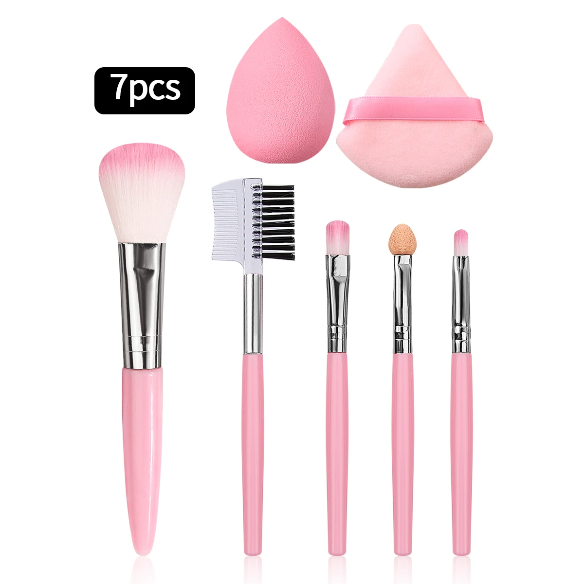 7個入りミニポータブルパウダーブラシ、チークブラシ、アイシャドウブラシ、メイクブラシセット＆ソフトメイクスポンジパフ