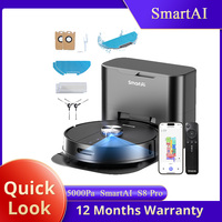 SmartAI S8 Pro Robot Vacuum Cleaner with Base Station 5000Pa Suction Power, 3L Dustbin, 45+ Days Dust Storage, Voice/App Control