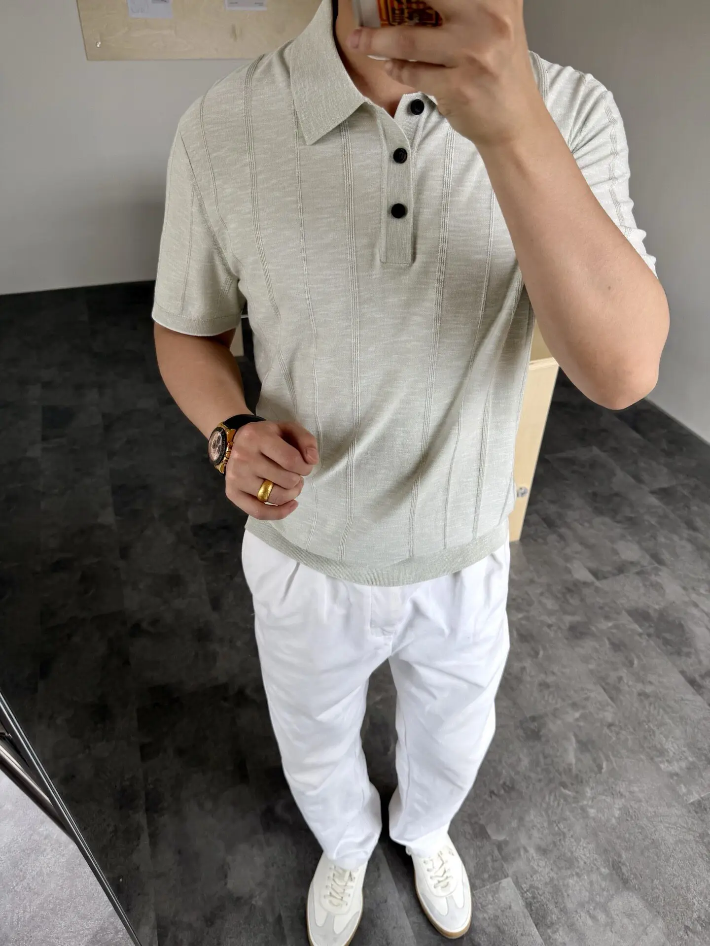 Old MoneyItalian Luxury Heavy Weight 30% Silk Blended 80 Count Sea Island Cotton 16 Gauge Knit Short Sleeve Polo Shirt Men 2026