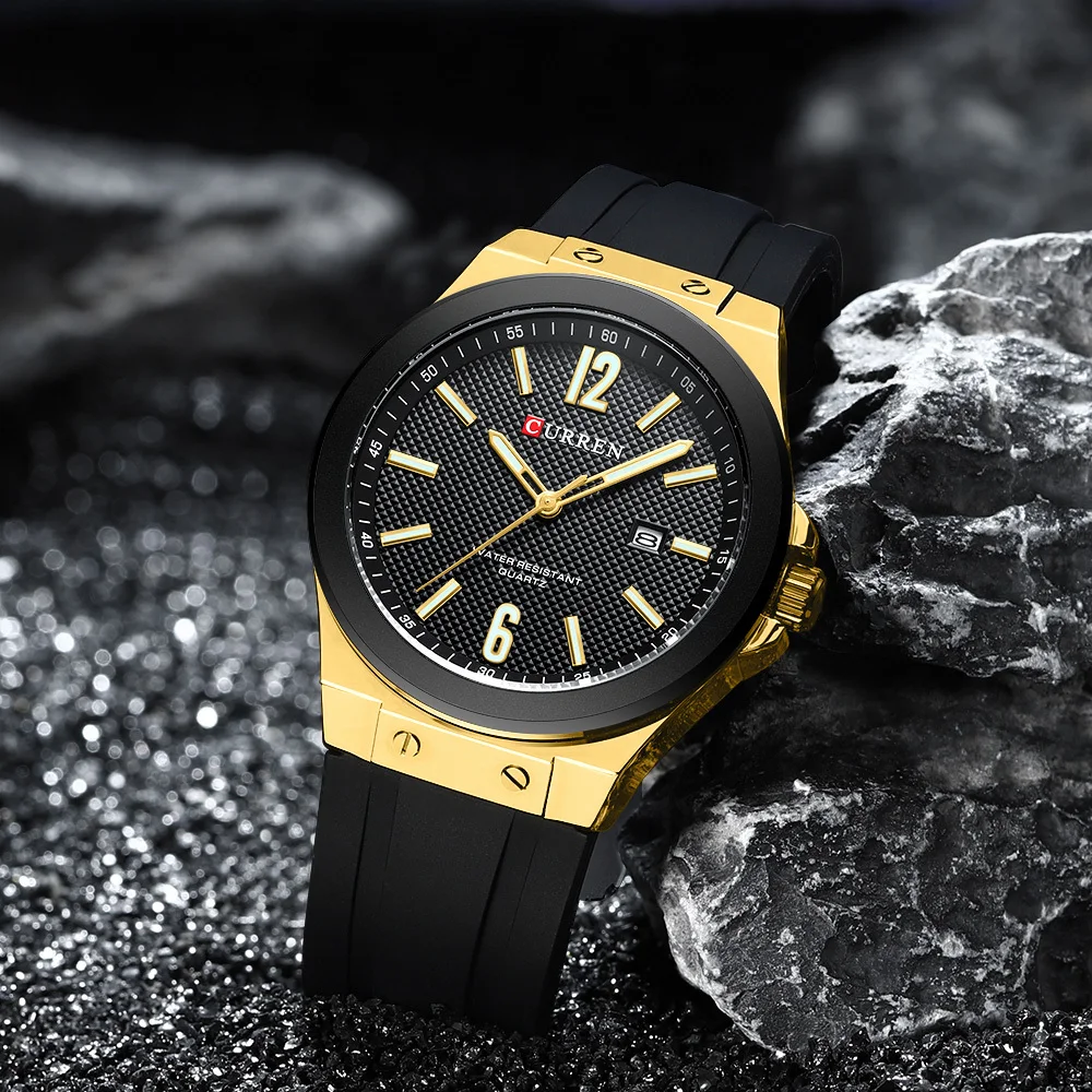 CURREN Mens Watch 8467 New Design Sports Silicone Strap Luminous Display Calendar Waterproof Quartz Watches for Men Reloj Hombre