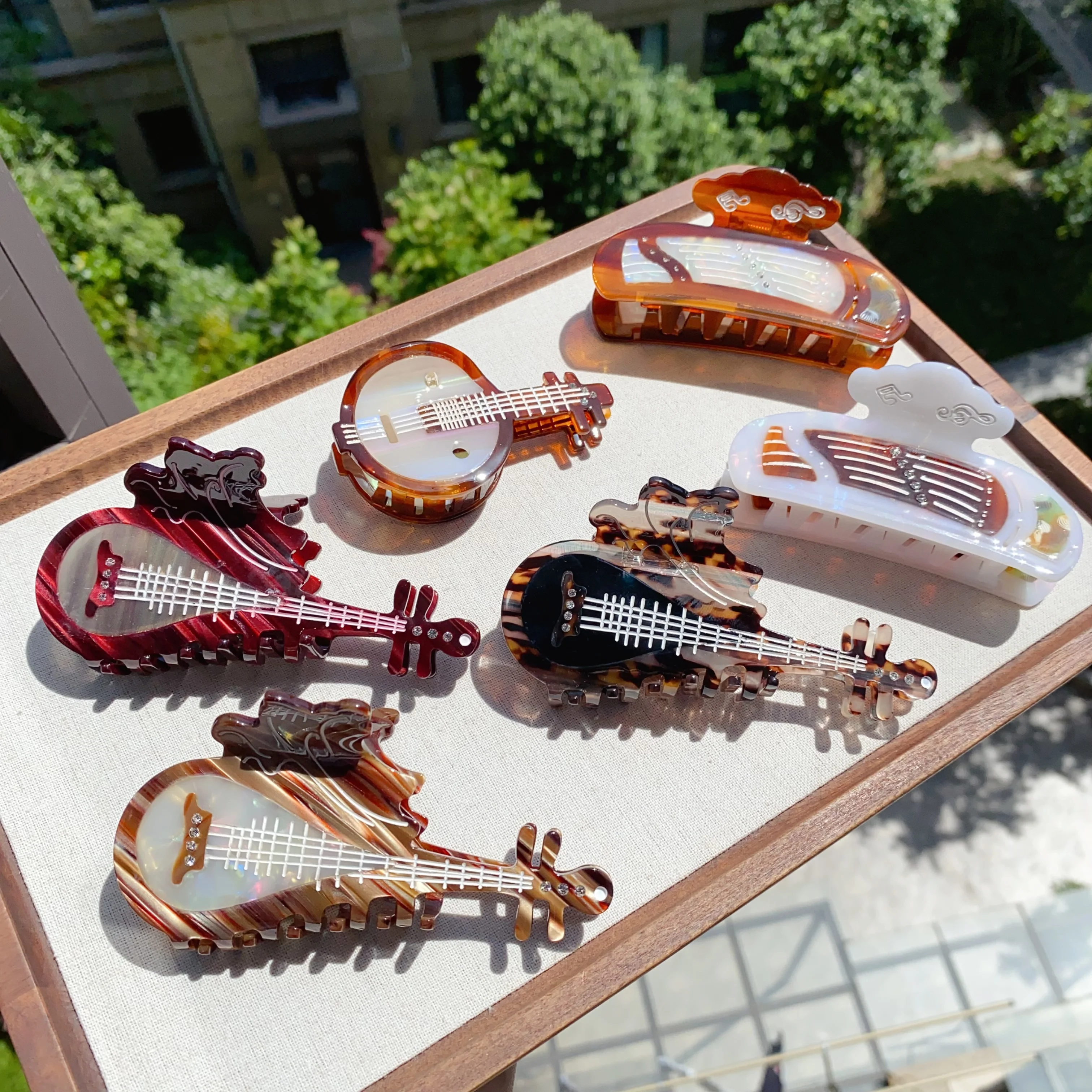 

Acetate Hair Claw Clips, Chinese Ancient Musical Instruments Inspired Design, Pipa Guzheng Themed Hair Accessories