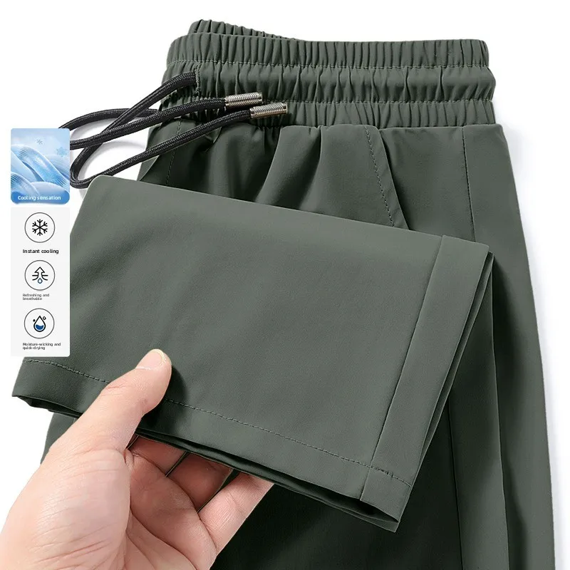 Plones informs rectos y sueltos de seda de hielo nes para hombre, finos de nueve puntos, de verano, con puños elást...