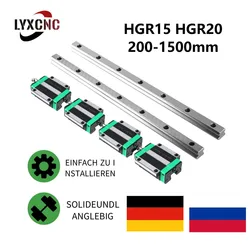 Bloques de rodamiento de brida para impresora 3d CNC, carril de guía lineal HGR15 HGR20 de 200-1500mm + 4 piezas HGH15CA/HGW15CC HGH20CA/HGW20CC, 2 piezas