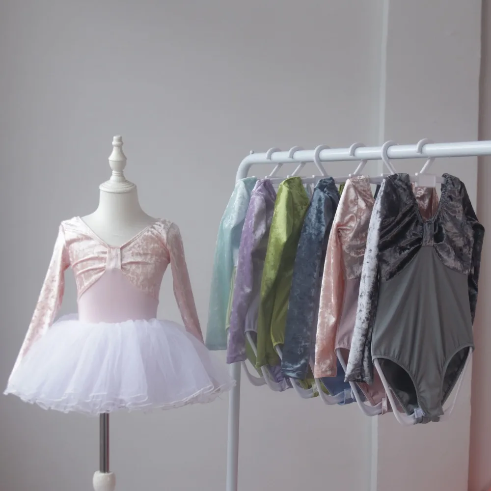 

Осенний комбинезон с длинными рукавами для девочек, комплект балетной юбки, комбинезоны-пачки для девочек, бархатный танцевальный костюм, детский костюм, детские балетные трико