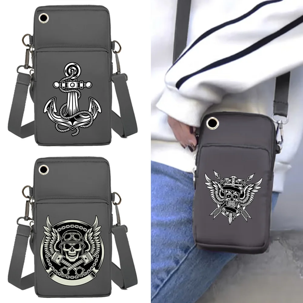 2022 Universal Women Mobile Phone Bag Wrist Pack Wallets Skull Print Shoulder Bags for Apple/Huawei/Samsung Cell Phone Packet