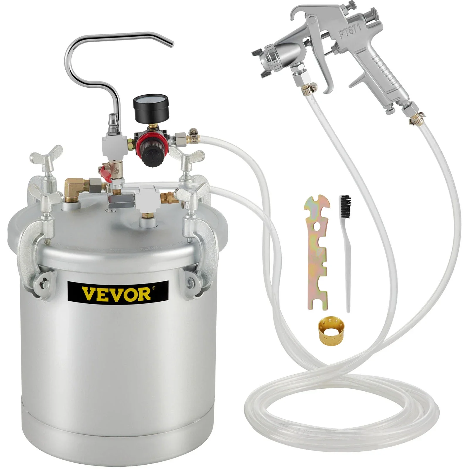 VEVOR 10L / 2.5 Gallon Pressure Paint Pot Sprayer Tank with Spray Gun & Hose for Home Exteriors or Commercial Painting Spraying