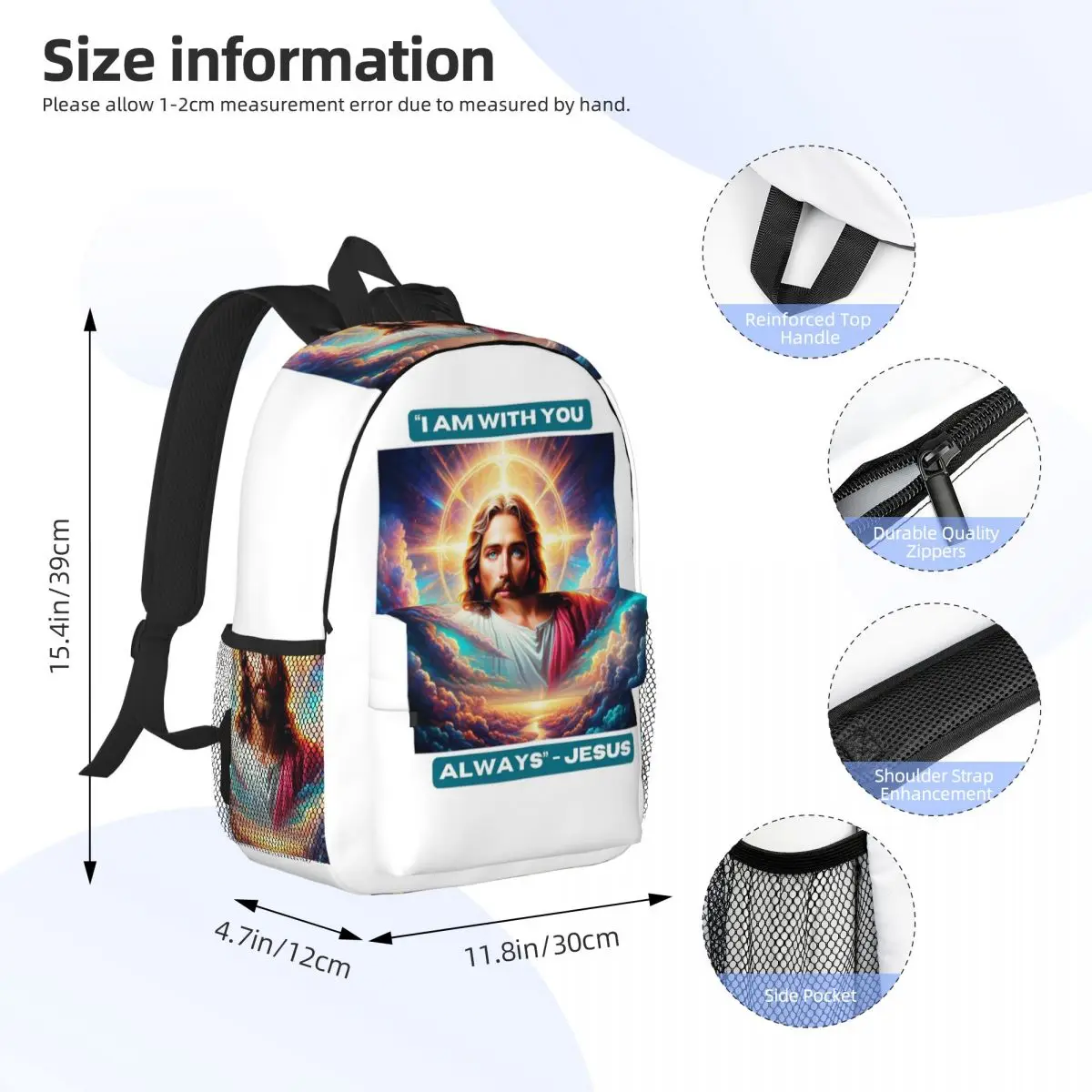 QuotI Am With You Always Jesus Biblical Backpack Student Boys Girls BookBag Men Women School Bag Laptop Shoulder Bags