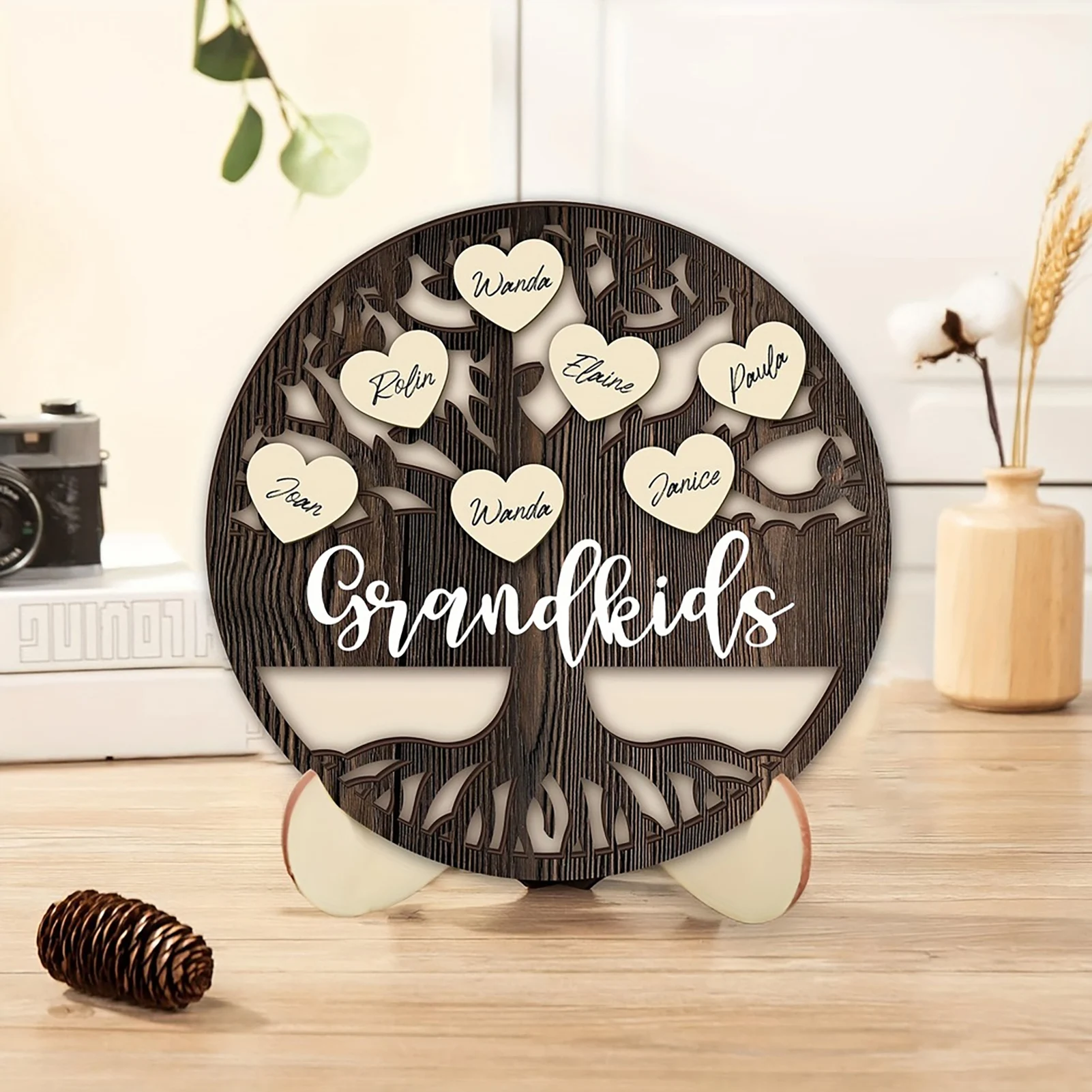 

Name Family Tree Wooden Decor Wooden Desktop Sign Wooden Decoration Sign with Name on Heart Shape Personalised by Yourself