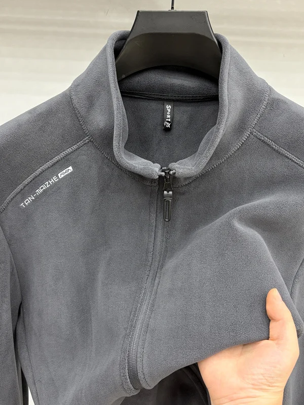 

Double-Sided Fce Jaet Men's Winter Thiened Warm Stand Collar Cardigan Casual Sle Long Sve Zipper Closure Polyeste...