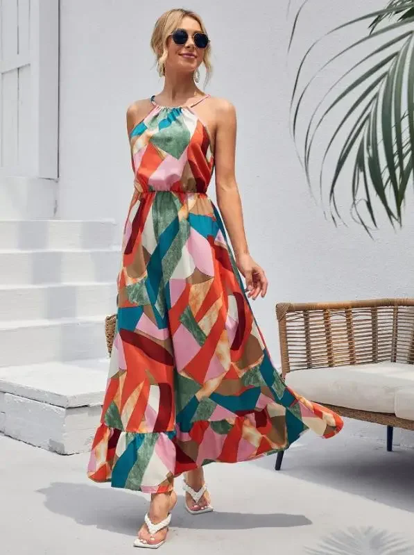 

2023 SUMMER WOMENS LONG DRESSES European and American fashion print skirt slip dress dress for women bodycon dress