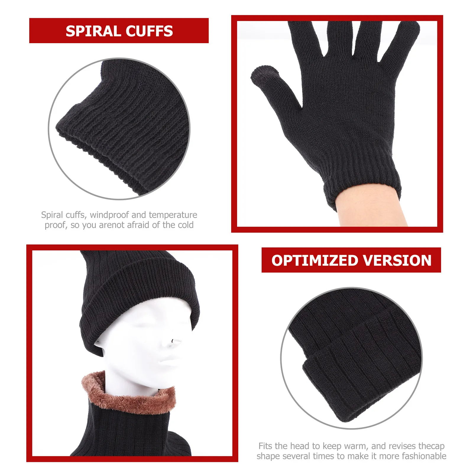 

Комплект из 3 предметов: утепленные зимние вязаные аксессуары из дышащей эластичной ткани (шапка, шарф, перчатки) для мужчин и женщин, для активного отдыха и спорта, термо.