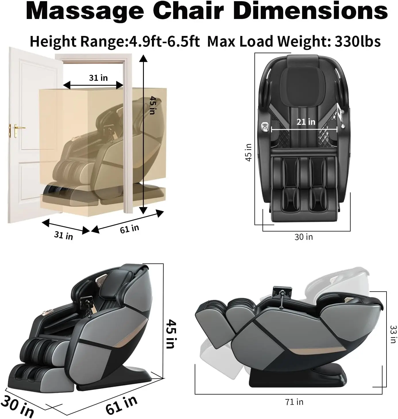Full Body Massage Chair Zero-Gravity Chair Straight Rail Kneading and Beating Portable Chair Bluetooth Airbags Foot Rollers Grey