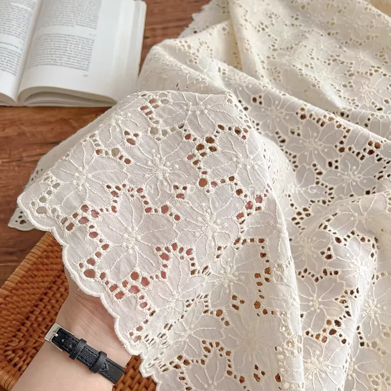 

Cotton Polyester Embroidery Fabric Apricot Hollow Butterfly Dress Handmade DIY Shirt Wedding Accessories Fabric