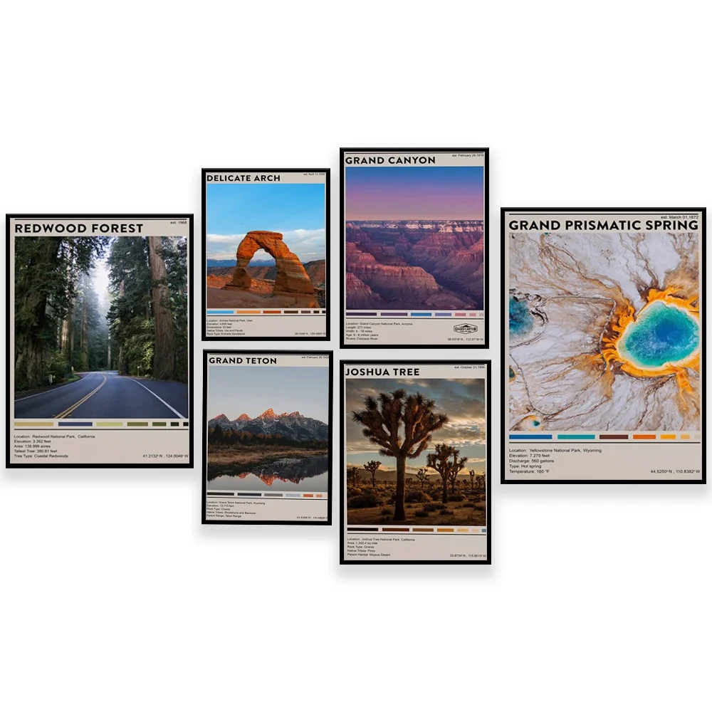

Grand Canyon, Yosemite, Sequoia, Zion, Death Valley, Yellowstone, Grand Teton, Joshua Tree, Arches National Park travel poster