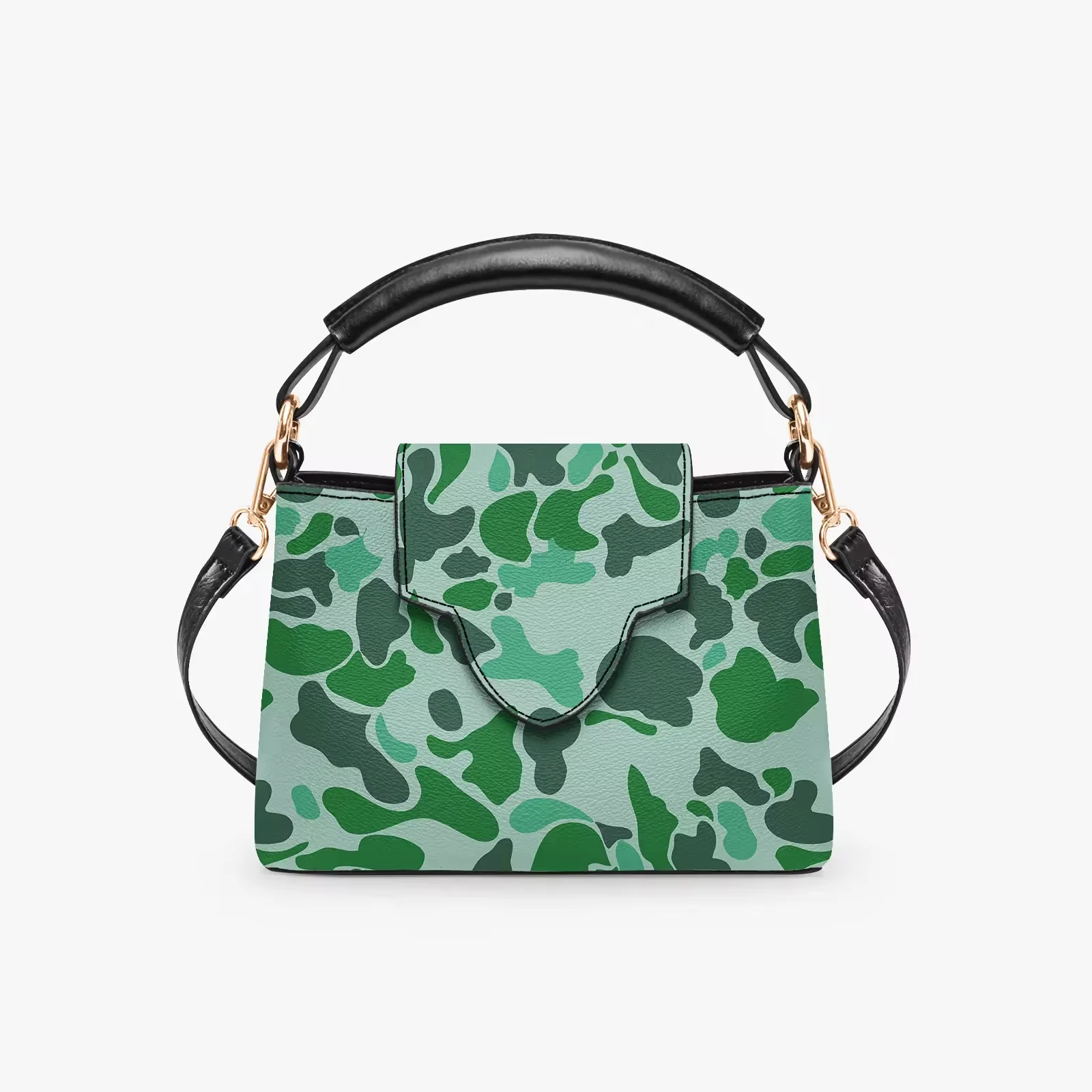 factory custom women Grey Black Two-Tone Camo Print PU Leather Flap Top Handle Crossbody Bag Casual Daily Small Satchel Handbag