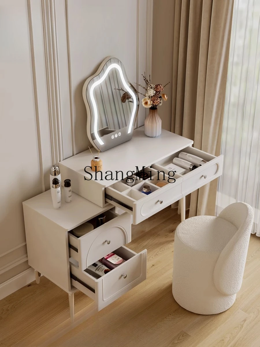 

CL Cream Style Dressing Table Bedside Cabinet Integrated Bedroom Modern Small Makeup Table Internet Celebrity Makeup Mirror