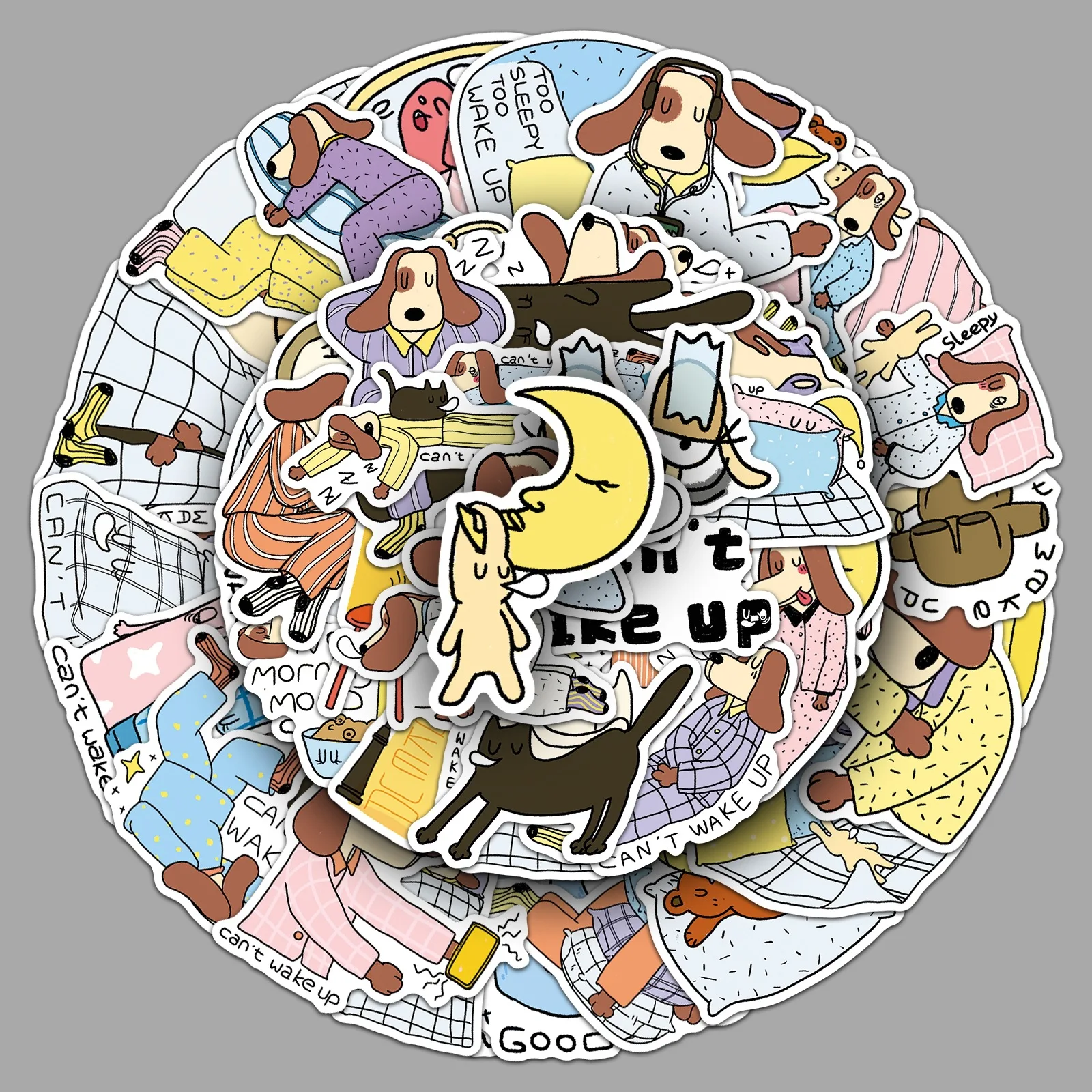 50pcs Creative Sleepless Sticker Cartoon Sleeping Dog Diy Cute Hand Drawn Goo Card Set Storage Box Hand Account Stickers Gift