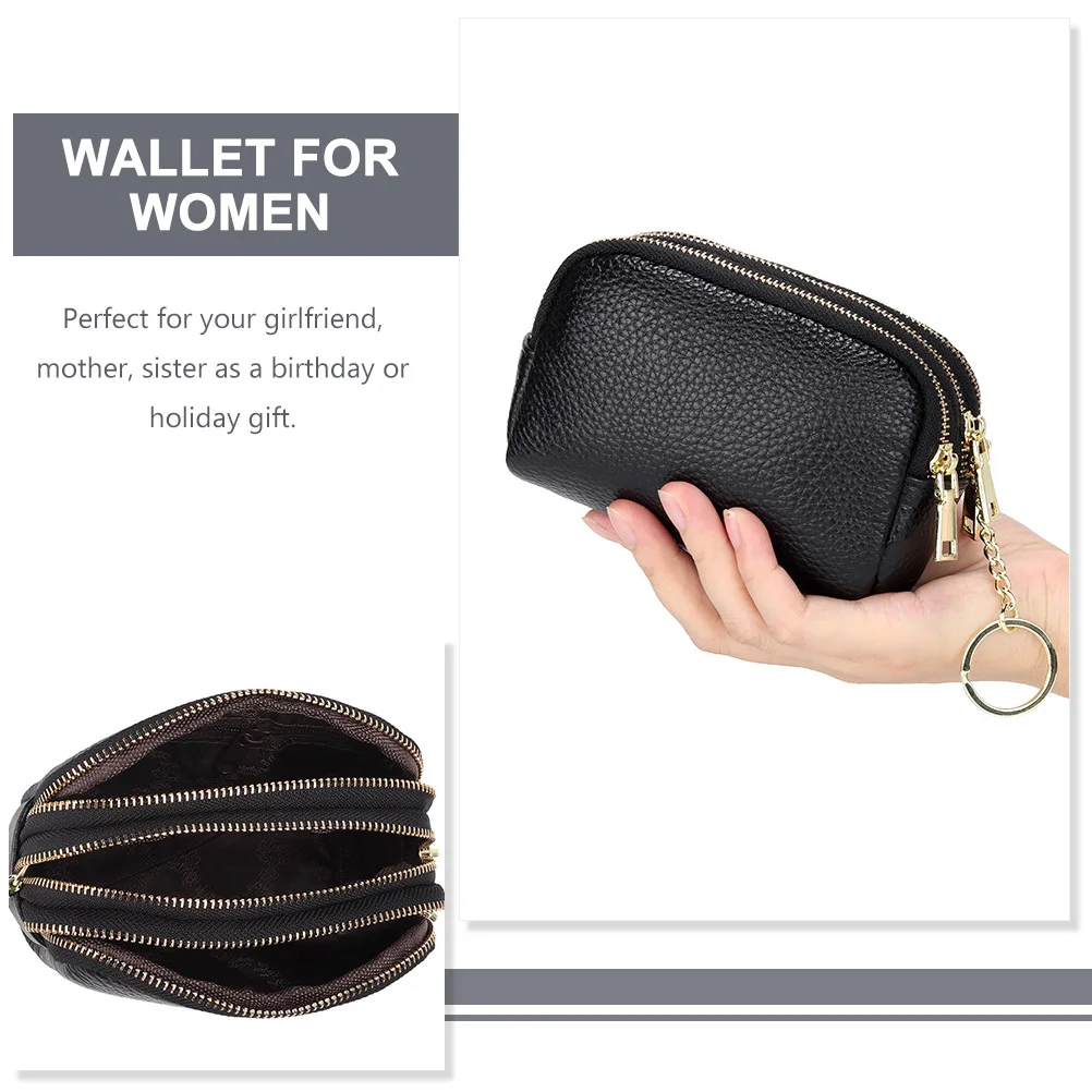 

Women's Coin Purse Key Ring Portable Cowhide Wallet Large Capacity Small Change Purse for Girls Ladies