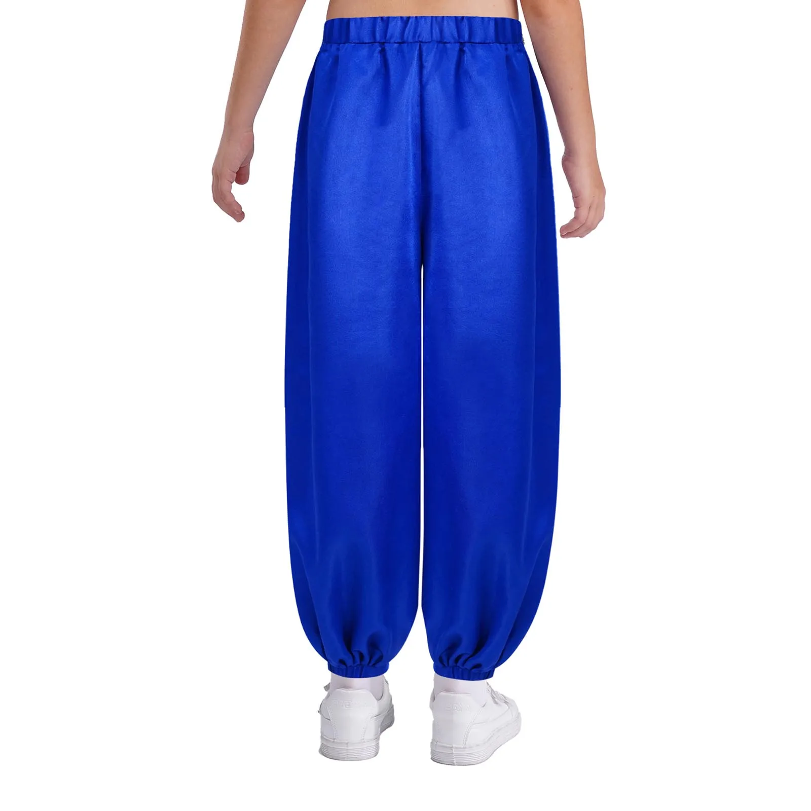 Pantaloni Harem per spettacoli di danza del ventre per ragazze per bambini Pantaloni a gamba larga in raso per feste a tema di eventi di carnevale di Halloween arabe