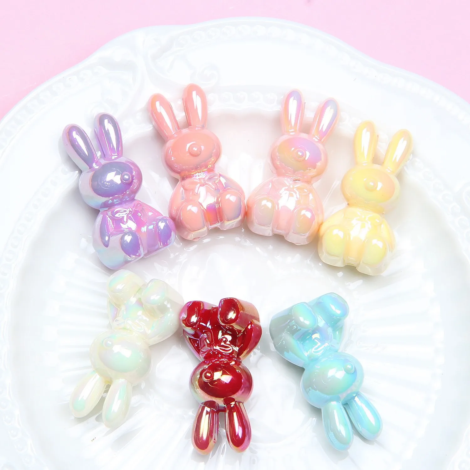 10Pcs 2023 New High -quality Plating UV Luminous Bunny Bead DIY Loose DIY Accessories Mobile Phone Chain Bracelet Wholesale