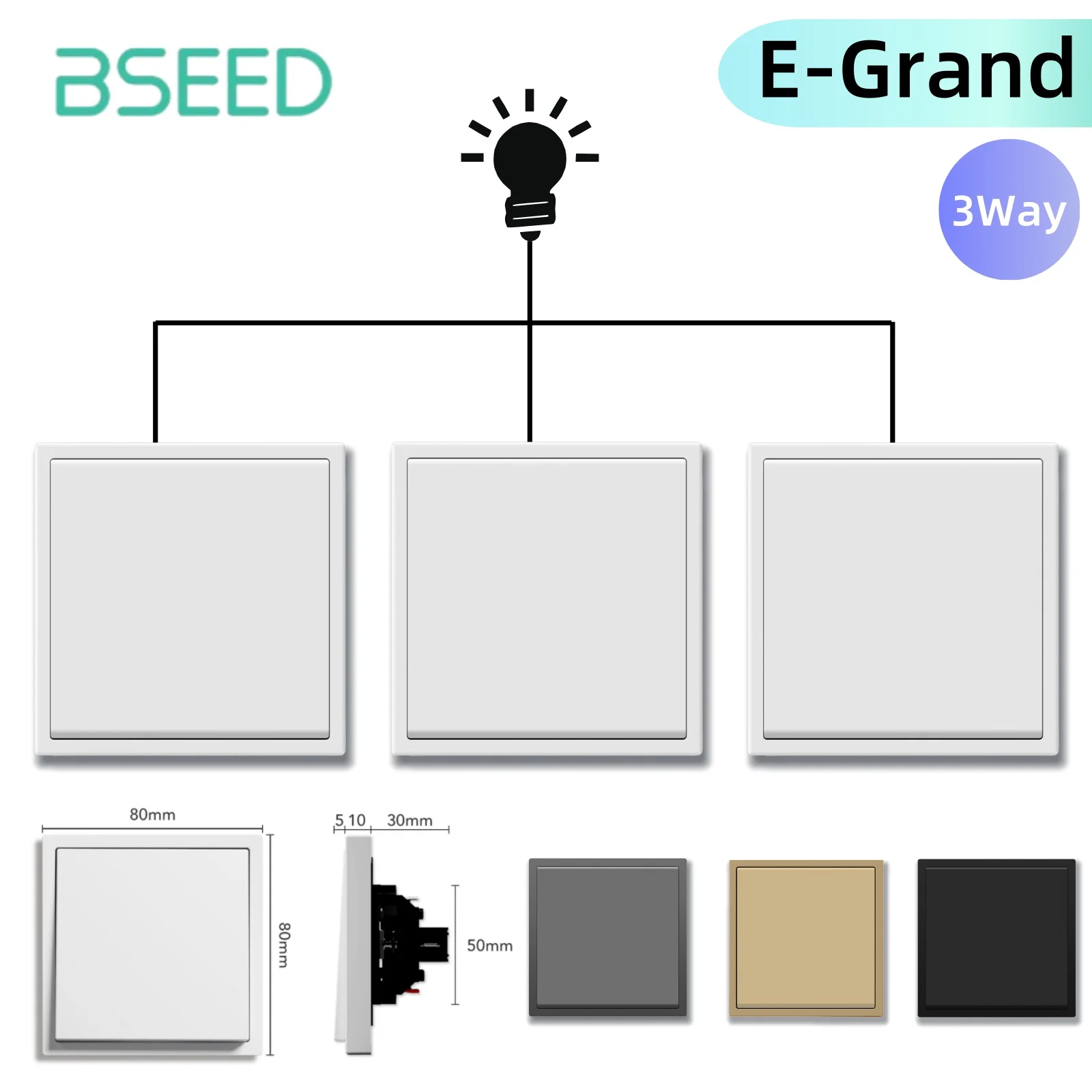 

BSEED 1Gang 3-позиционный переключатель, механические выключатели света для лестниц, прихожей, коридора, 10А, пластиковая рамка, 80*80 мм, 1/3 шт., серия E Grand