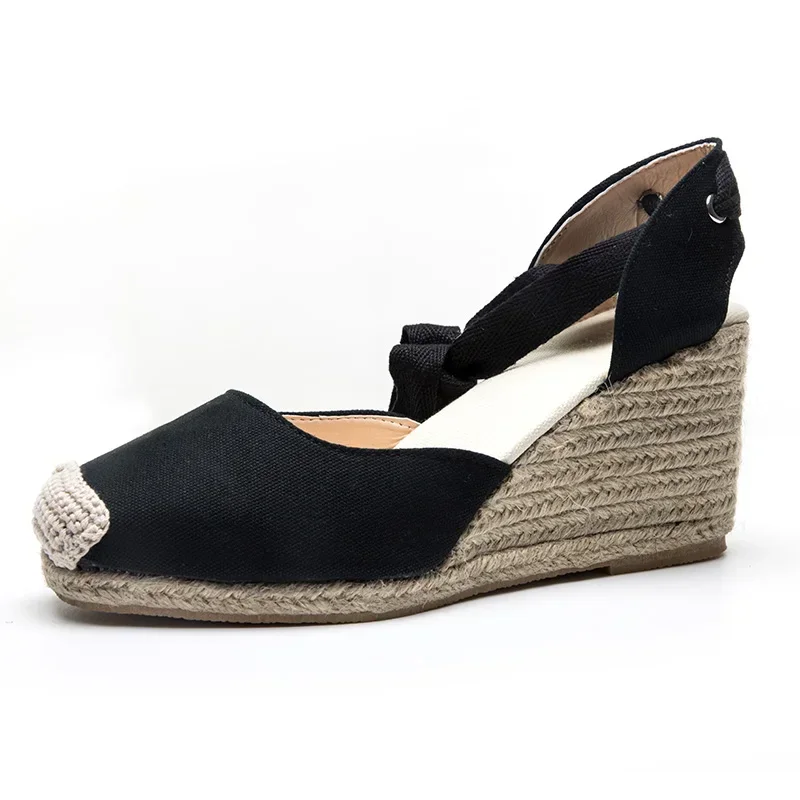 2025 Spring Hemp Rope Wedge with Light Bottom Strap Ladies Sandals Summer High Heel Platform Women Shoes Plus Size 40 41 42