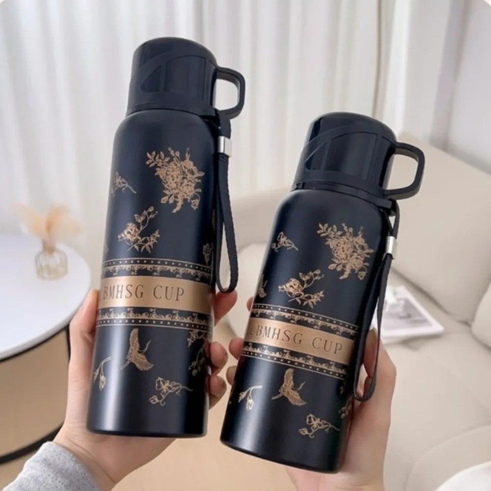 

316 Stainless Steel Gardenia Thermo Bottle Double Layer Large-capacity Vacuum Thermos Cup Tea Drain with Cover Bowl