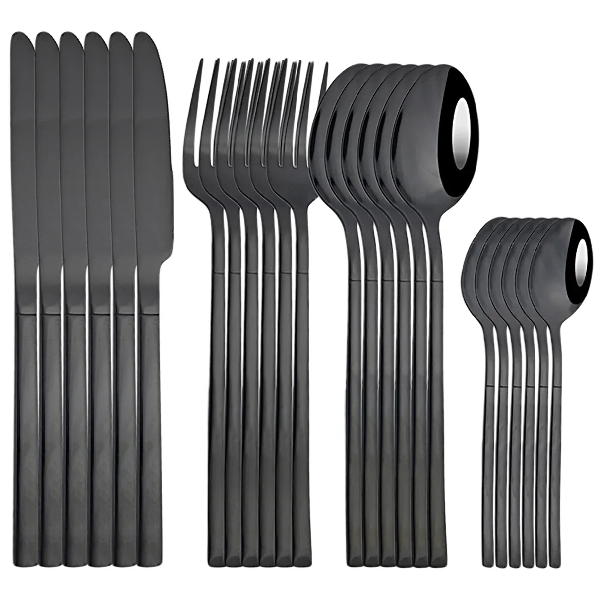 24-teiliges Geschirr-Set, schwarzes Geschirr-Set, Edelstahl, Steakmesser, Gabel, Kaffeelöffel, Teelöffel, Besteck, spülmaschinenfest, Küche