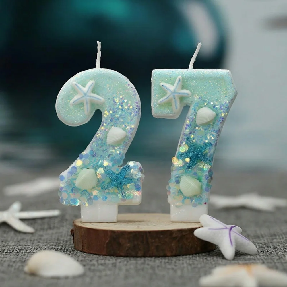Shell Whispers Ocean Series Number Birthday Candles - Lake Blue Starfish Cake Decor for Party Anniversary view 4