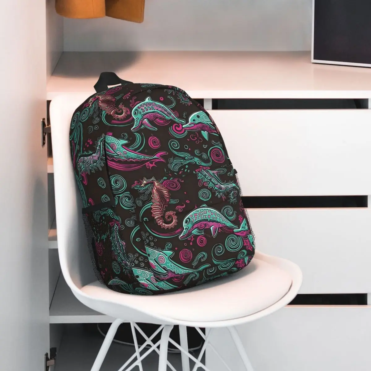 Underwater World Cute Dolphin And Seahorse Backpack Student BookBag Kids School Bag Computer Shoulder Bags for Men Women