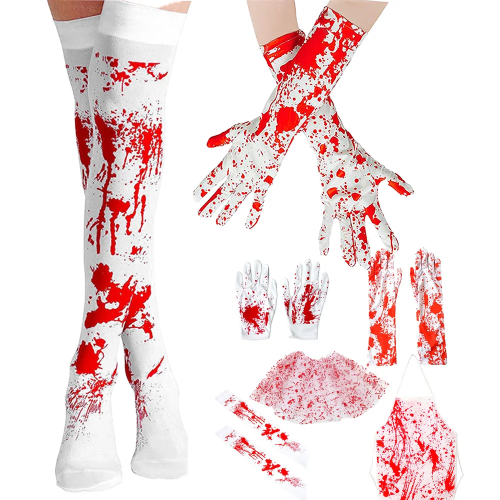 

Halloween Blood Long Stockings Blood Print Gloves Bloody Costume Haunted House Dress Up for Cosplay, Haunted House &Party Decor