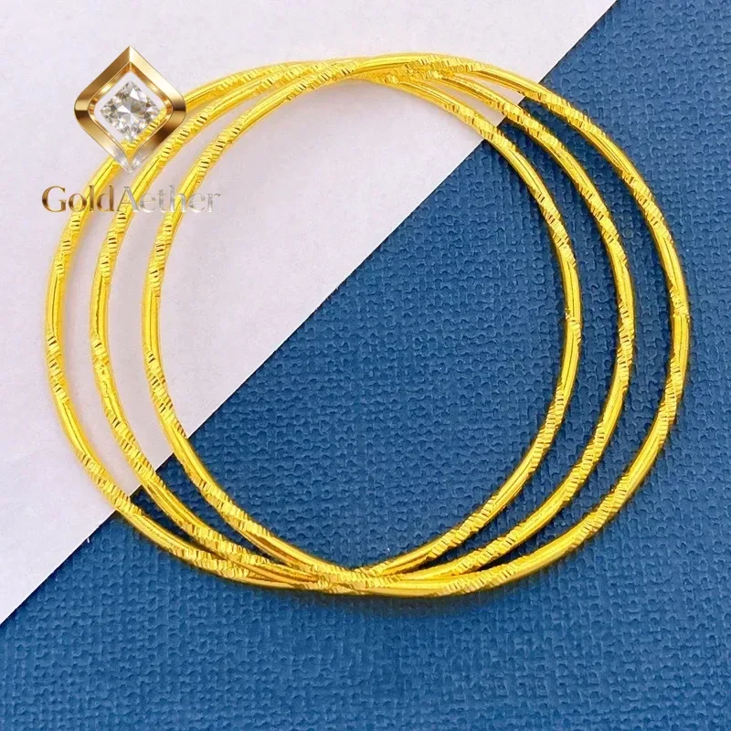 GoldAether  9999 24K Real Gold Bracelet for Women 999 Three Lives Three Generations Smooth Starry Sky with Fine Circles 24K Jewe