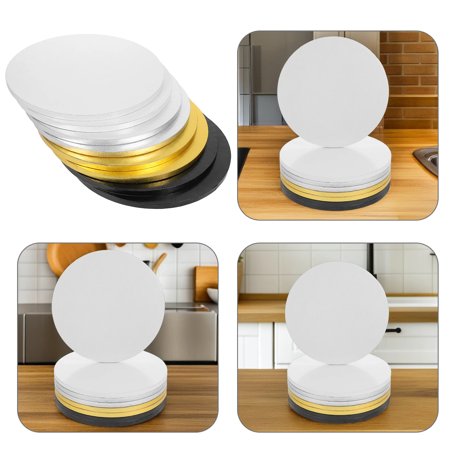 

8pcs Cake White Gold Silver Corrugated Paper Rounds Oilresistant White Cardboard Cake Board Sturdy Base Disposable Baking Mold