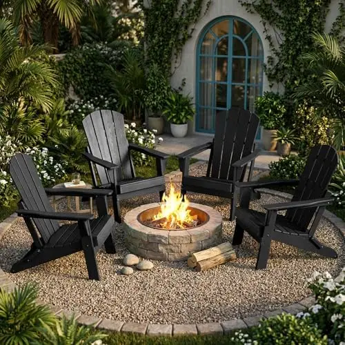 Folding Adirondack Chair Set of 2, Lightweight-Portable HDPE Patio Chair, All-Weather Space-Saving Foldable Fire Pit
