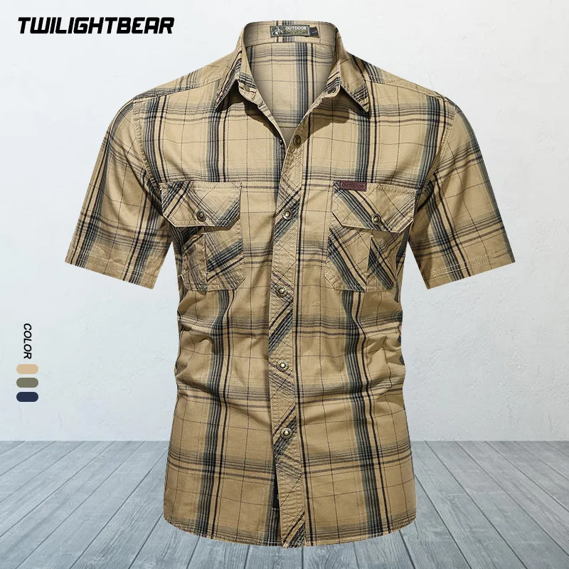 High Quality Men's Plaid Shirts Cotton Short Sleeve Shirt 5XL Oversized Pure Cotton Hawaiian Shirt Men Clothing A2F5002