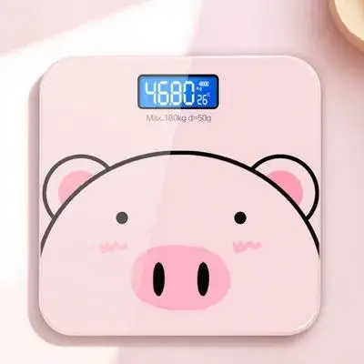 

1 шт. Электронные цифровые весы для тела с мультяшным дизайном, зарядка через USB, для домашнего использования, с закаленным стеклом