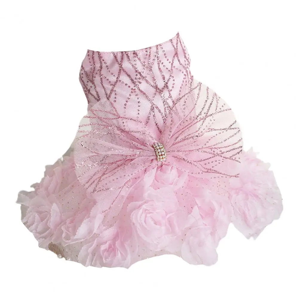 Pet Dress  Lovely 3D Flowers Elegant  Small Medium Girl Dogs Princess Dress Festival Wear