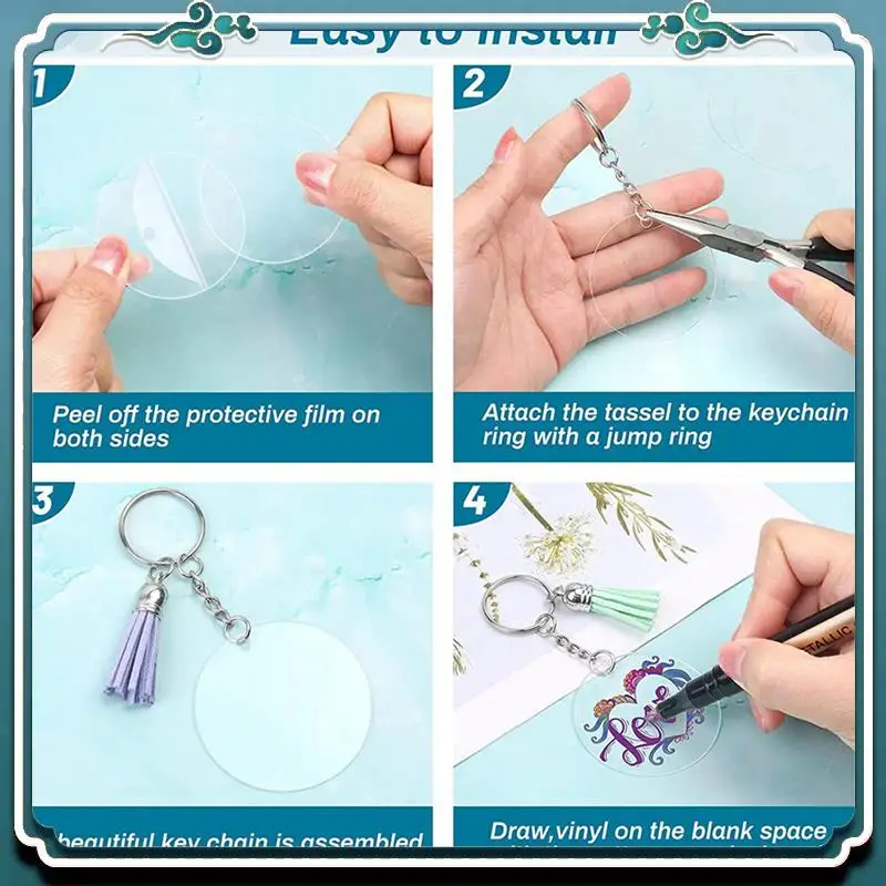 سهلة الاستخدام 1750 قطعة من سلسلة المفاتيح الشفافة من الأكريليك للفراغات مع الفراغات والشرابات وحلقات القفز وحلقات المفاتيح لسلسلة المفاتيح ذاتية الصنع Cr #2