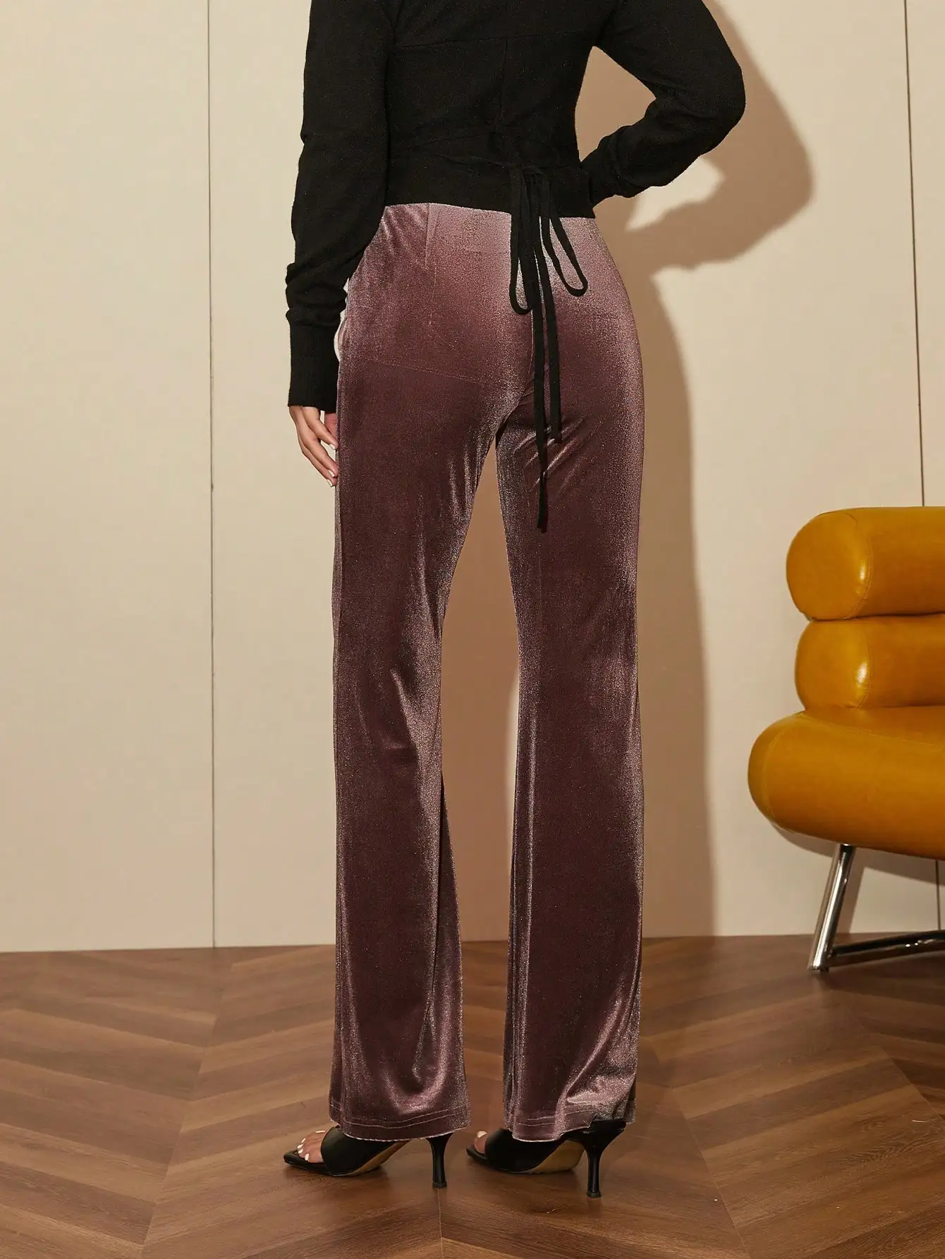 AEL Fashion Hollow Out Women Pants New Style High Waist Velvet Casual Trousers Class Pants Brown