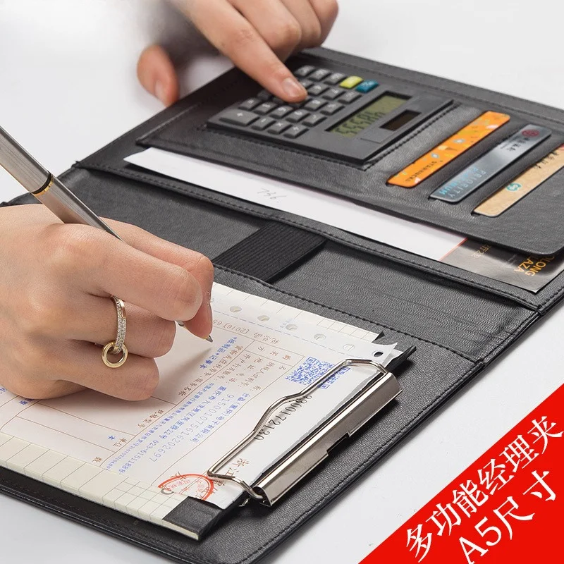 Business A5 Multifunctional Folder Writing Board with Business Card Bag Calculator Sticky Notes Customizable Corporate Logo
