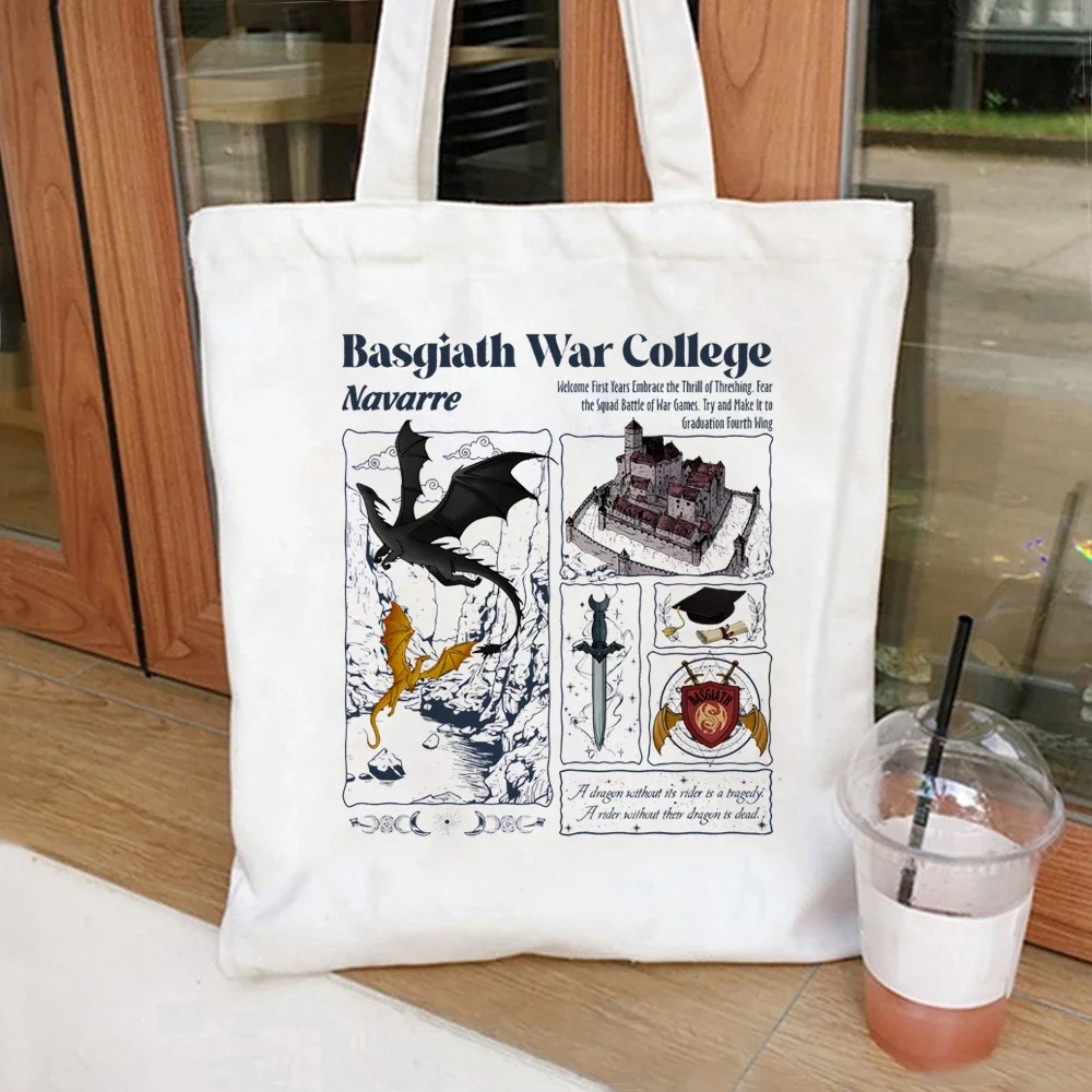 

Basgiath War College tote bag Fourth Wing Dragon Rebecca Yoros canvas handbag Sarah J Mass Merch Cool Dragon bags Fans Gift