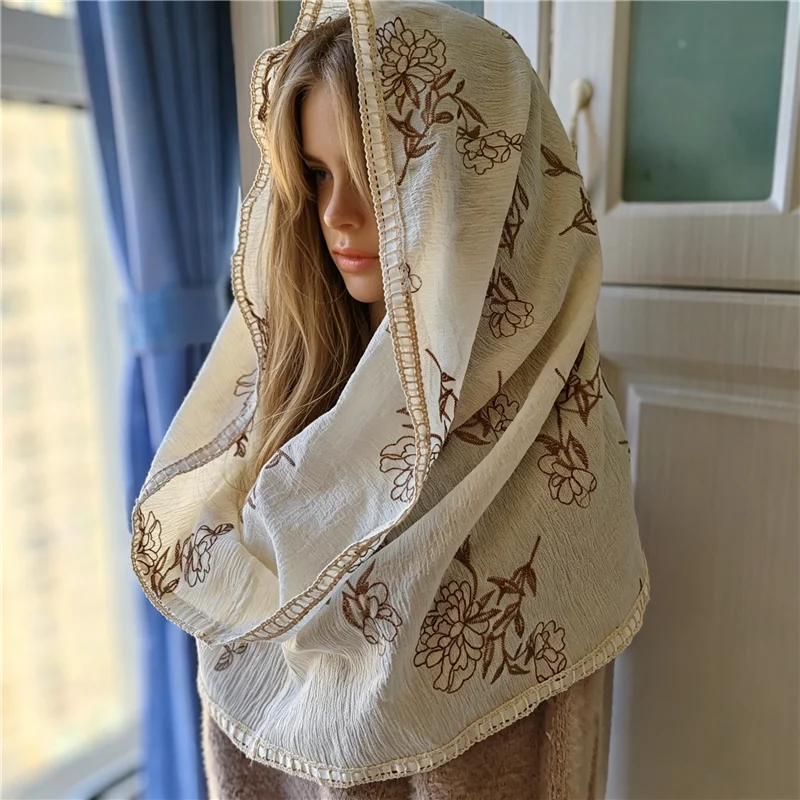 Beige Cotton Embroidered Floral Mantilla Church Head Covering Women Catholic Latin Mass Vintage Vintage Chantilly Brown Coffee